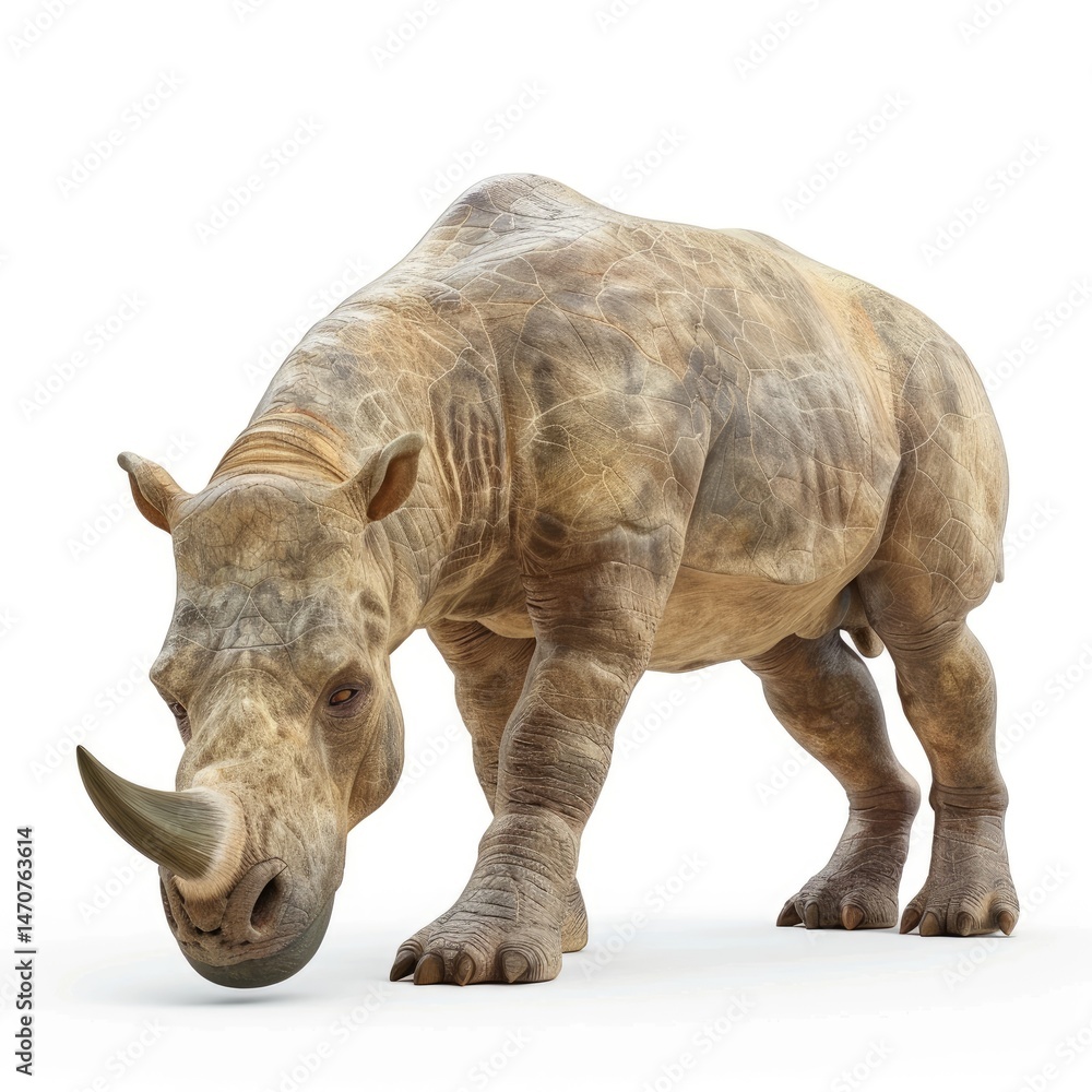 Naklejka premium Prehistoric rhinoceros with a distinctive coat pattern.