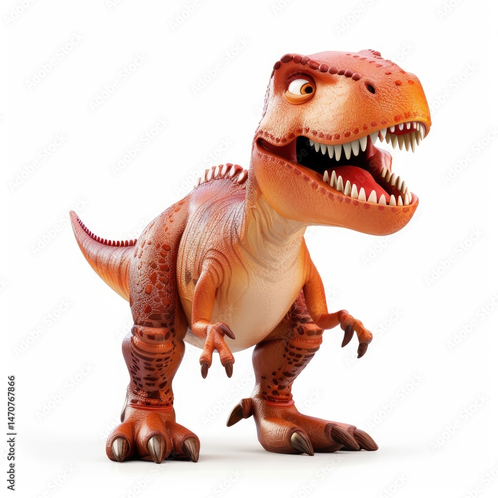 Fototapeta premium Cartoon tyrannosaurus rex character against a white background.