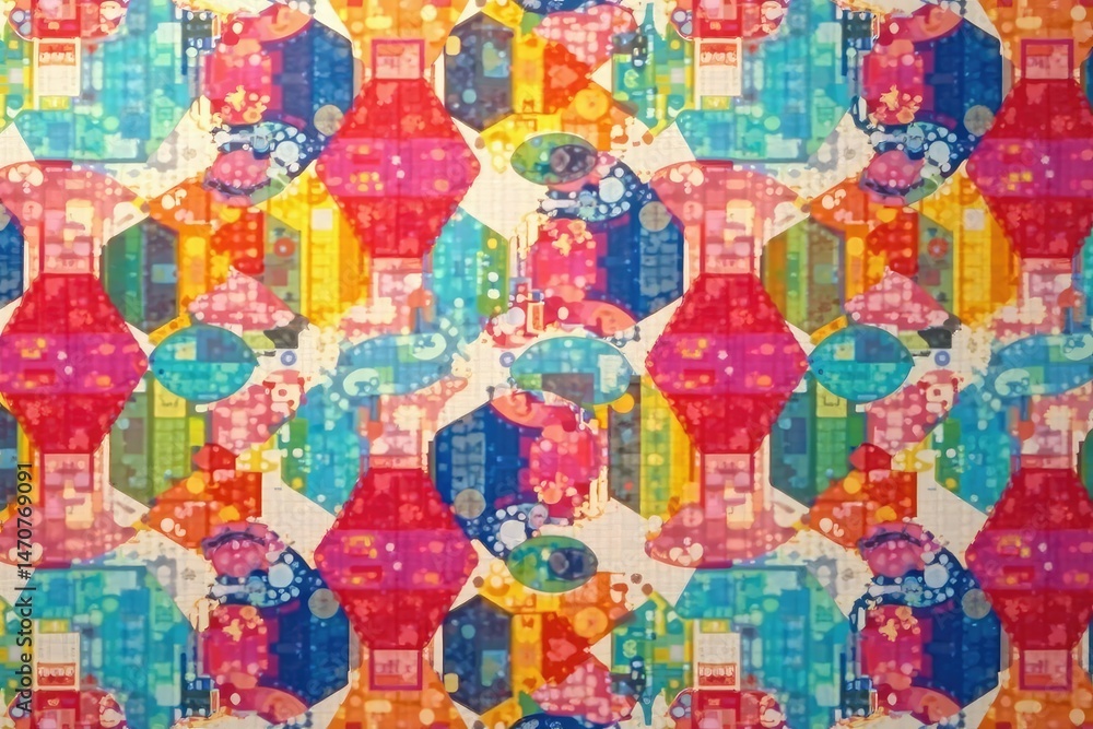 Fototapeta premium Abstract geometric shapes form a colorful repeating pattern Perfect for backgrounds, textures, and design projects , modern design, wallpaper design