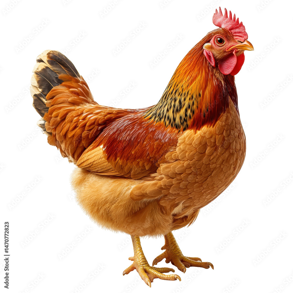 Fototapeta premium Majestic hen with vibrant plumage, a study in poultry perfection against darkness