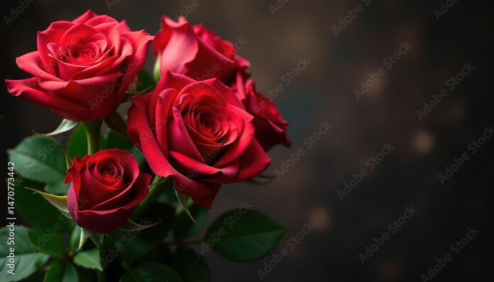 Obraz premium Elegant bouquet of red roses, lush and vibrant Perfect for Valentine's Day, anniversaries, or special occasions , vivid, anniversary, red rose bouquet