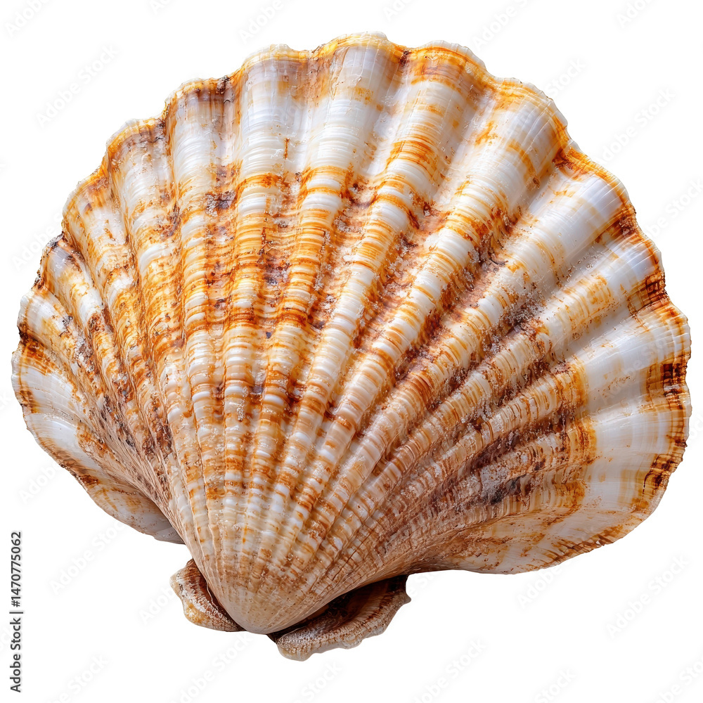 Fototapeta premium Detailed seashell showcasing elegant ridges and natural earthy color variations