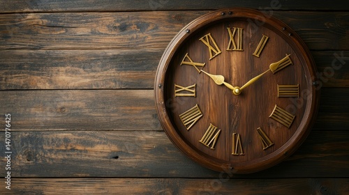 Wallpaper Mural A wooden clock with roman numerals on a rustic background Torontodigital.ca