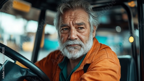 Close-up portrait of a mature man driving a vehicle.