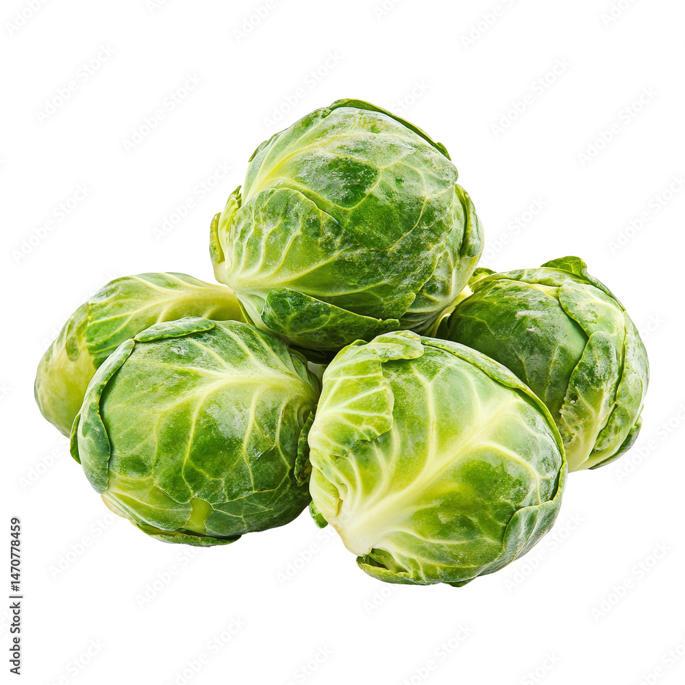 Fototapeta premium Fresh brussel sprouts arranged neatly on a transparent background showcasing their vibrant green color and natural texture, fresh brussel sprouts isolated on transparent background