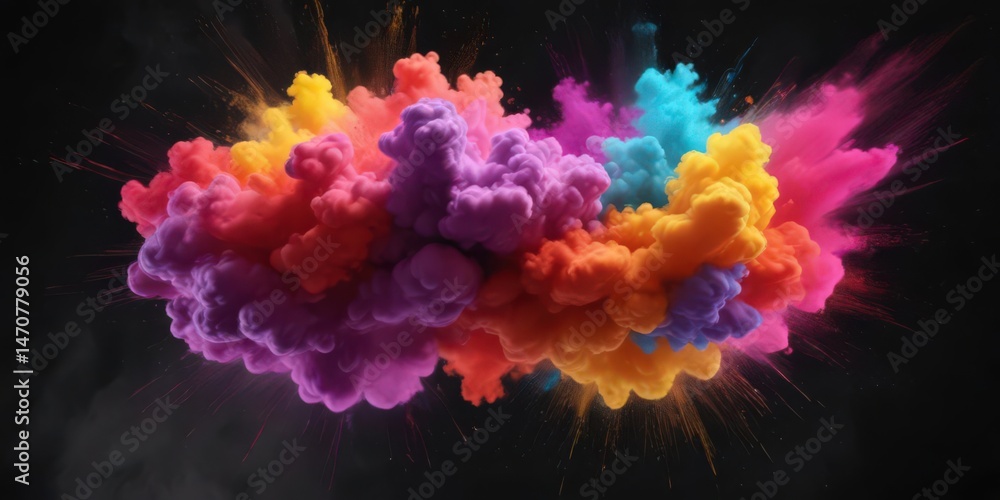Fototapeta premium Color burst; vibrant powder cloud against black, dynamic motion, paint, powder