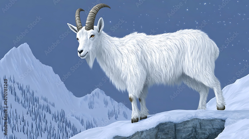 Obraz premium White mountain goat on snowy mountain