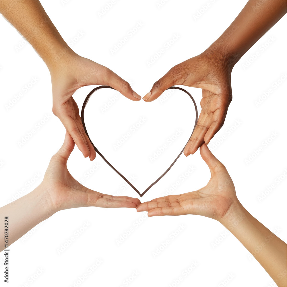 Obraz premium Hands united to form a heart shape on a clean transparent background expressing love and togetherness, Hands Forming Heart Shape on transparent background