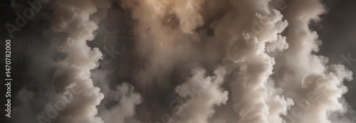 Dense, opaque steam wall continuously cycling upward in a perpetual loop, opaque, vertical