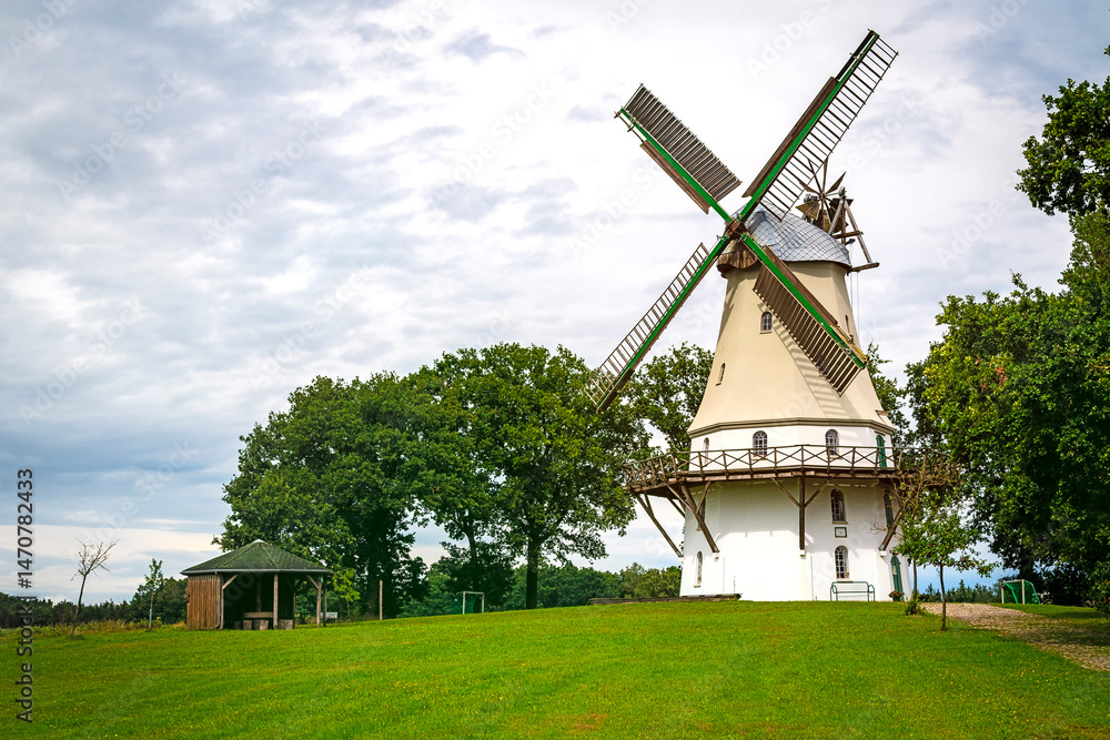 Windmill of Sprengel (Sprengeler Windmühle) in the Lüneburg Heath at Lower Saxony, Germany