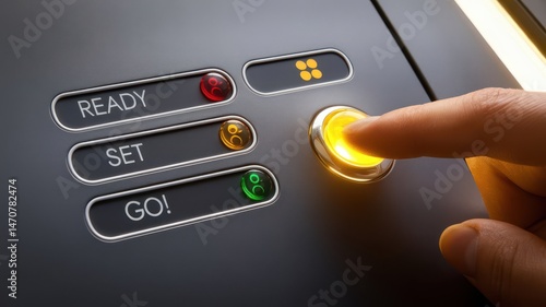 Illuminated Launch Sequence Button Pressed by a Finger for Activation