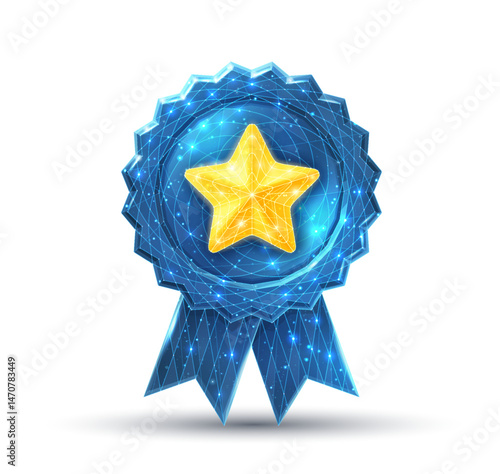 Quality icon on blue background. Star award, satisfaction icon, customer feedback