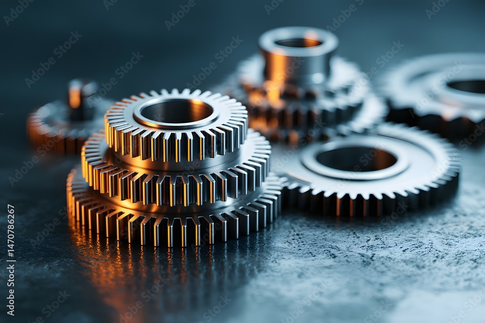 Closeup of Metallic Gears with Teeth and Metallic Texture on Dark Background Closeup of Metallic Gears with Teeth and Metallic Texture on Dark Background