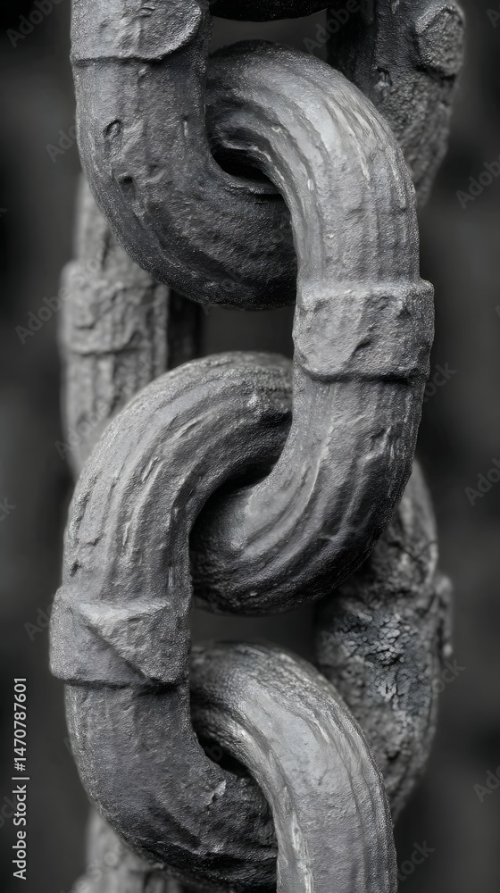 Naklejka premium Heavy Metallic Chain Links Dark Rough Texture Close Up Industrial Strength Abstract
