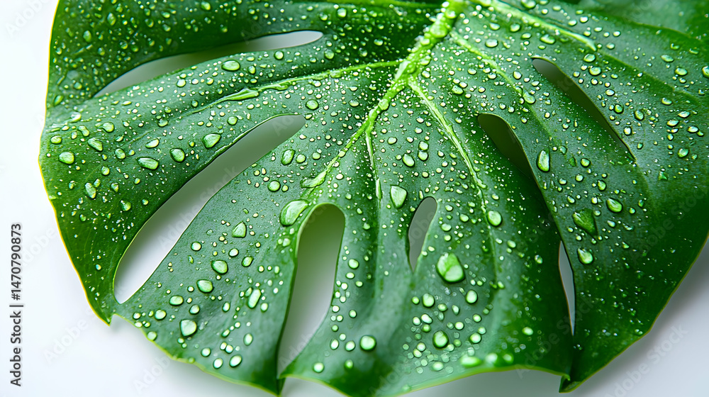 Obraz premium Closeup of a Green Leaf with Water Drops