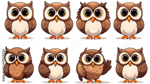 Wallpaper Mural Collection of Nine Cartoon Oval Owls with Cute and Funny Expressions for Designs Torontodigital.ca