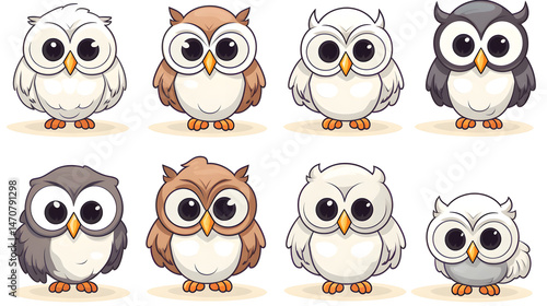 Wallpaper Mural Collection of Nine Cartoon Oval Owls Illustration for Creative Projects Torontodigital.ca