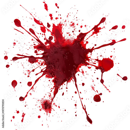 Blood splatter on a transparent background showcasing vibrant red tones and chaotic patterns, Blood Splatter On transparent background