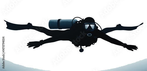 Silhouette of a Scuba Diver Underwater