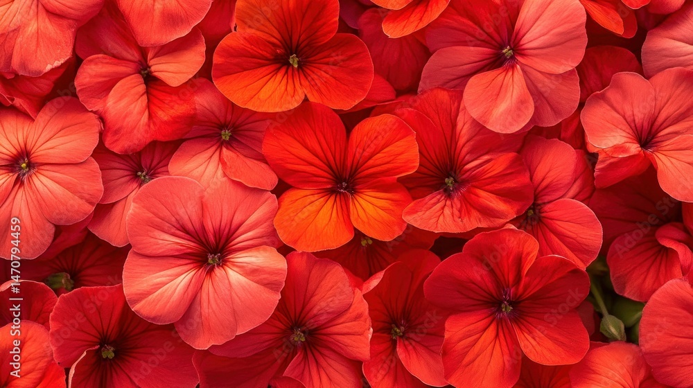 A vibrant overhead composition of red and orange colored flowers A vibrant overhead composition of red and orange colored flowers