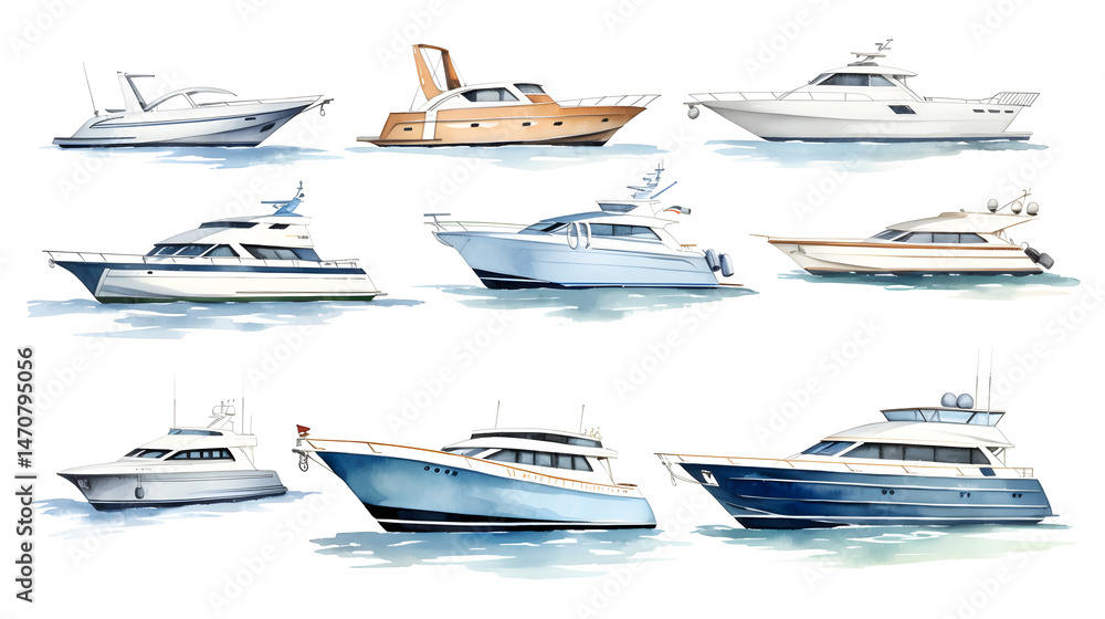 Naklejka premium Collection of Isolated Yachts and Boats on White Background for Creative Projects