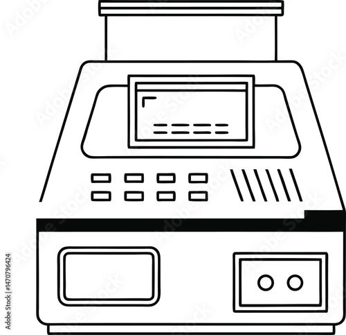Outline Vector Illustration of a PCR Machine on White Background
