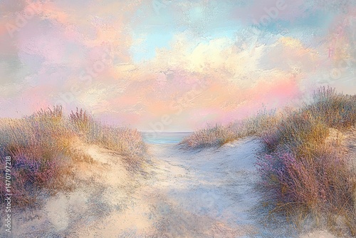 Coastal dune path at dawn