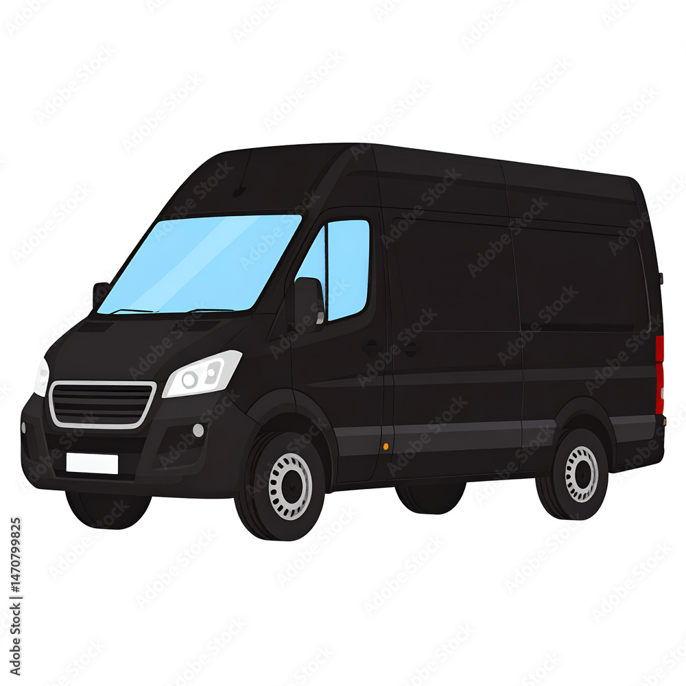 Sleek Black Delivery Van Illustration Against a Stark Black Background, Artistic Rendition Sleek Black Delivery Van Illustration Against a Stark Black Background, Artistic Rendition