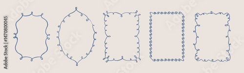 Wavy hand drawn frame set. Curvy, trendy borders. Cute sketch isolated. Doodle decoration.