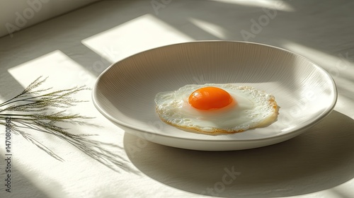 Wallpaper Mural Single fried egg in a light beige plate, bathed in natural light. Torontodigital.ca