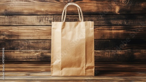 Wallpaper Mural Empty kraft paper shopping bag on wooden planks. Torontodigital.ca