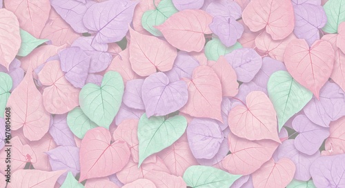 A pastel-toned leaf pattern background with soft colors.