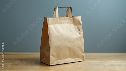 Wallpaper Mural Empty kraft paper shopping bag on a light wooden surface. Torontodigital.ca