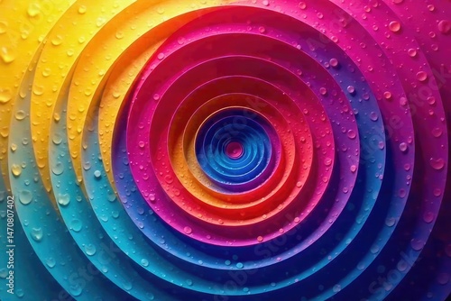 Abstract concentric circles, vibrant color gradient, ripple effect, design element , digital art, shapes, spiral