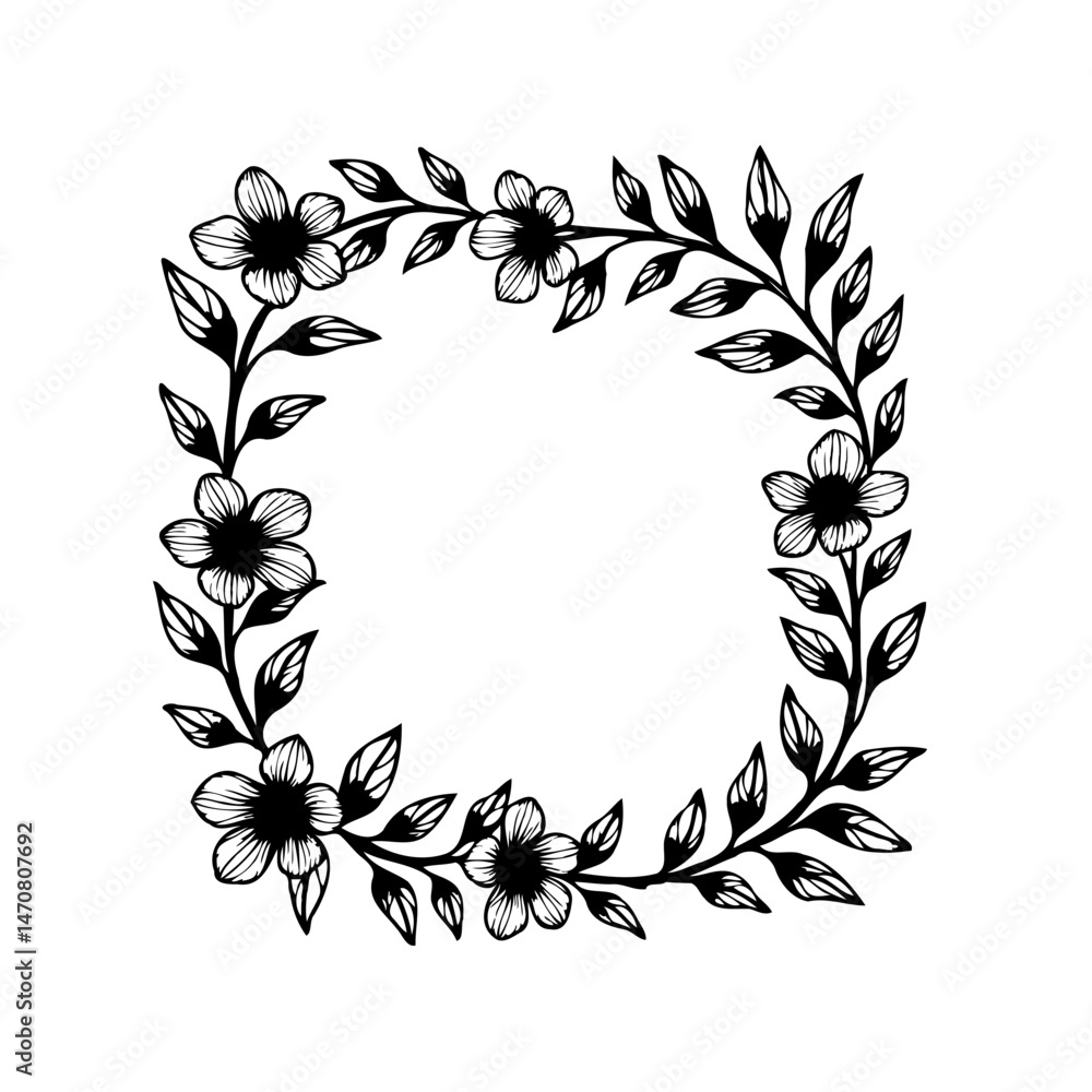Botanical Square Frame with Delicate Floral Accents and Leafy Tendrils Botanical Square Frame with Delicate Floral Accents and Leafy Tendrils