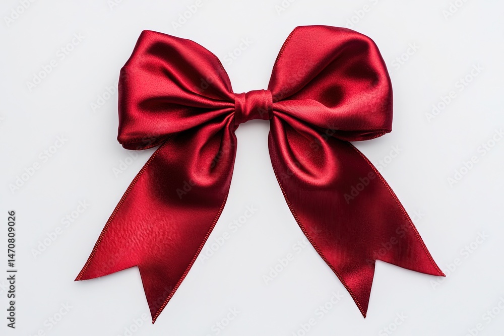Fototapeta premium A Red Ribbon Bow with Tails on White Background