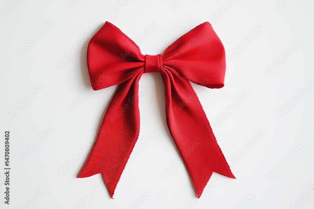 Fototapeta premium A Red Ribbon Bow with Tails on White Background