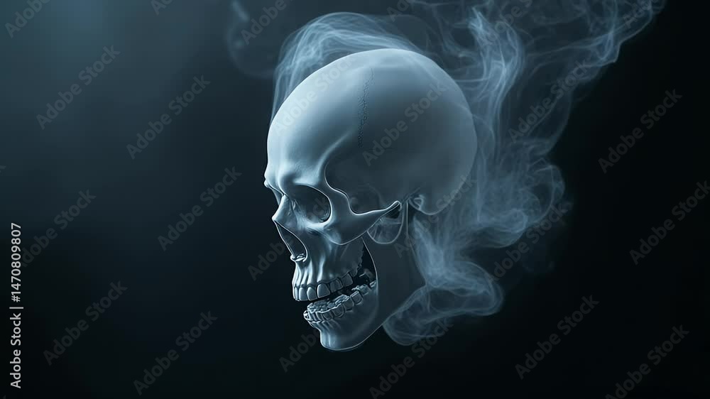A translucent skull surrounded by ethereal smoke, creating a haunting atmosphere, ideal for Halloween-themed designs A translucent skull surrounded by ethereal smoke, creating a haunting atmosphere, ideal for Halloween-themed designs