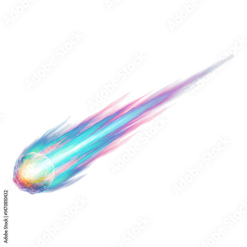 Colorful blue and purple meteor streaking across the sky