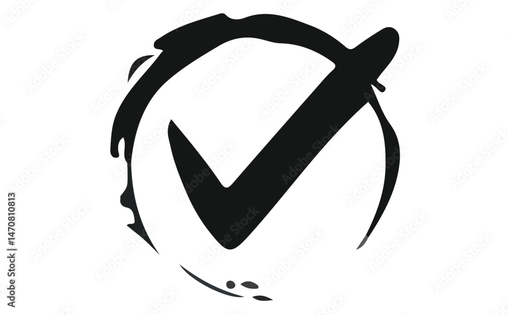 Approved Tick Symbol in Circle Outline, Black and White Design, Transparent Background Approved Tick Symbol in Circle Outline, Black and White Design, Transparent Background