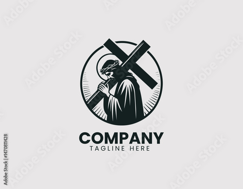 Jesus Carrying the Cross Vector Logo Design, Christ Carrying the Cross Vector Logo