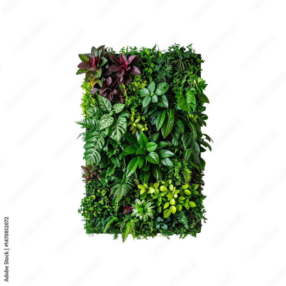 Obraz premium Vertical garden living wall artificial plant panel greenery backdrop decor idea on transparent background