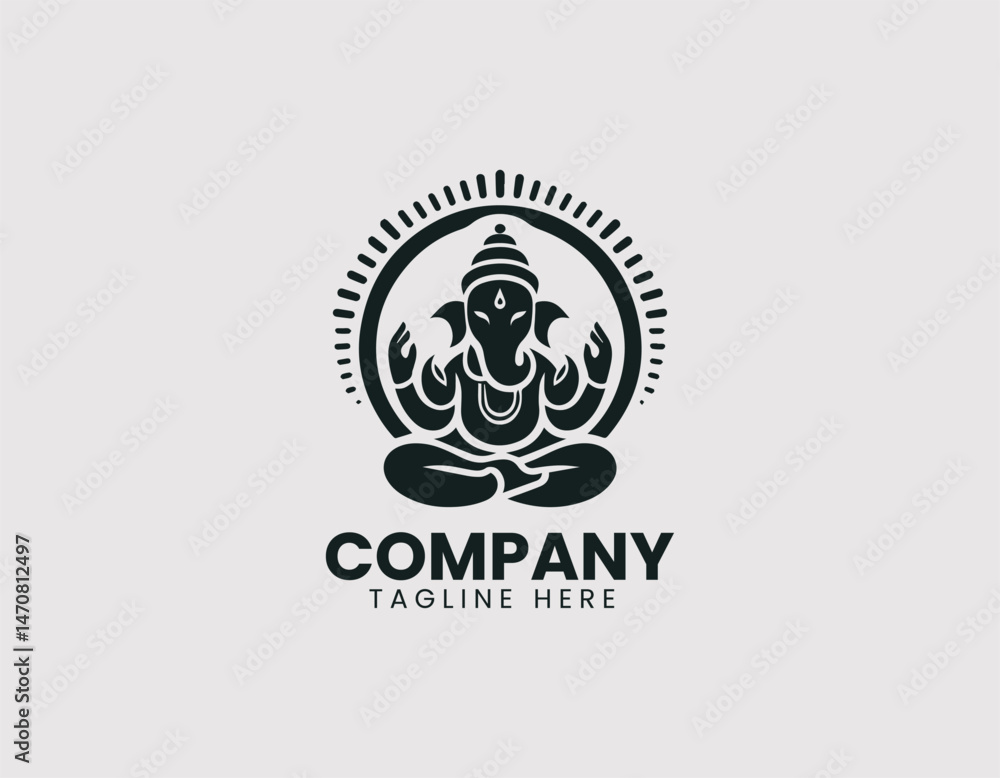 Fototapeta premium Ganesha Meditating Vector Logo Design, Lord Ganesha in Meditation Pose Vector Logo