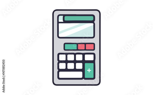 Stylish Calculator Flat Design with Teal, Pink, and White Buttons, Isolated
