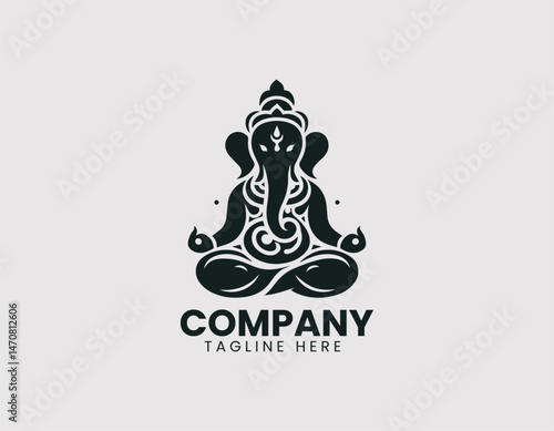 Ganesha Meditating Vector Logo Design, Lord Ganesha in Meditation Pose Vector Logo
