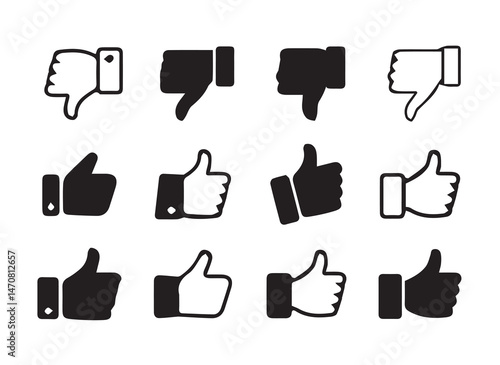 Thumb up & thumb down icon. like symbol.Like and dislike vector collection on transparent background.Thumbs up thumbs down black isolated social media signs.vector illustration eps 10.
