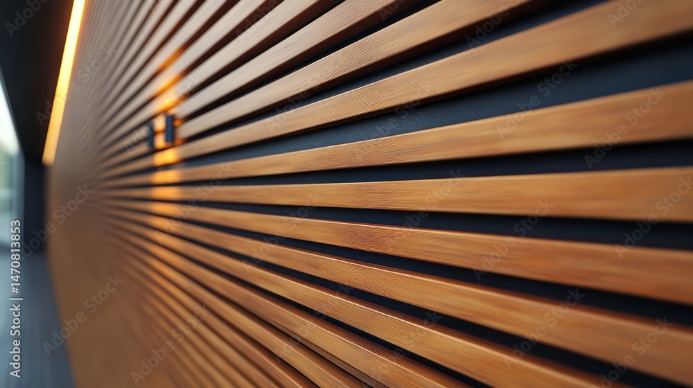Obraz premium Horizontal wooden slats create a modern facade.
