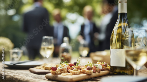 Outdoor business gathering with light snacks and drinks