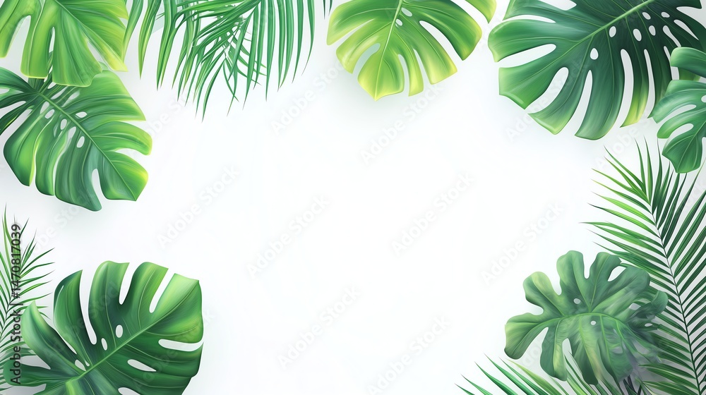 Tropical Leaf Banner Vector: Flat Summer Holiday Design with Clean Foliage Pattern for Decor and Branding Tropical Leaf Banner Vector: Flat Summer Holiday Design with Clean Foliage Pattern for Decor and Branding