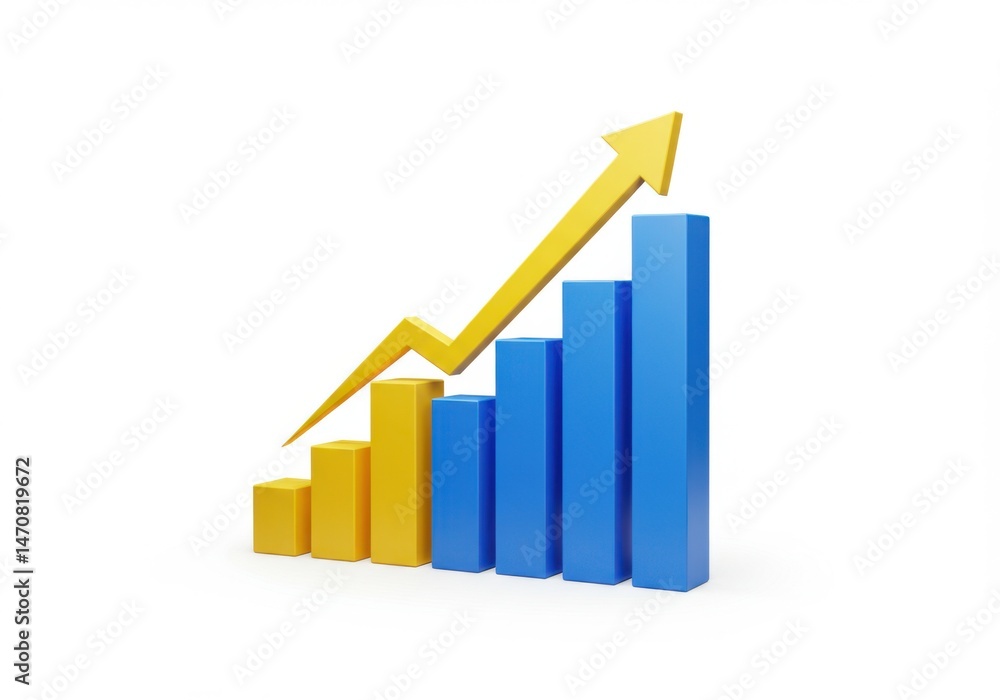 Illustration of a rising bar graph with a upward pointing arrow on a backdrop Illustration of a rising bar graph with a upward pointing arrow on a backdrop